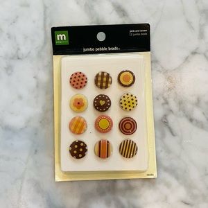 Making Memories - 12 Jumbo Pebble Brads, Patterned Pink & Brown